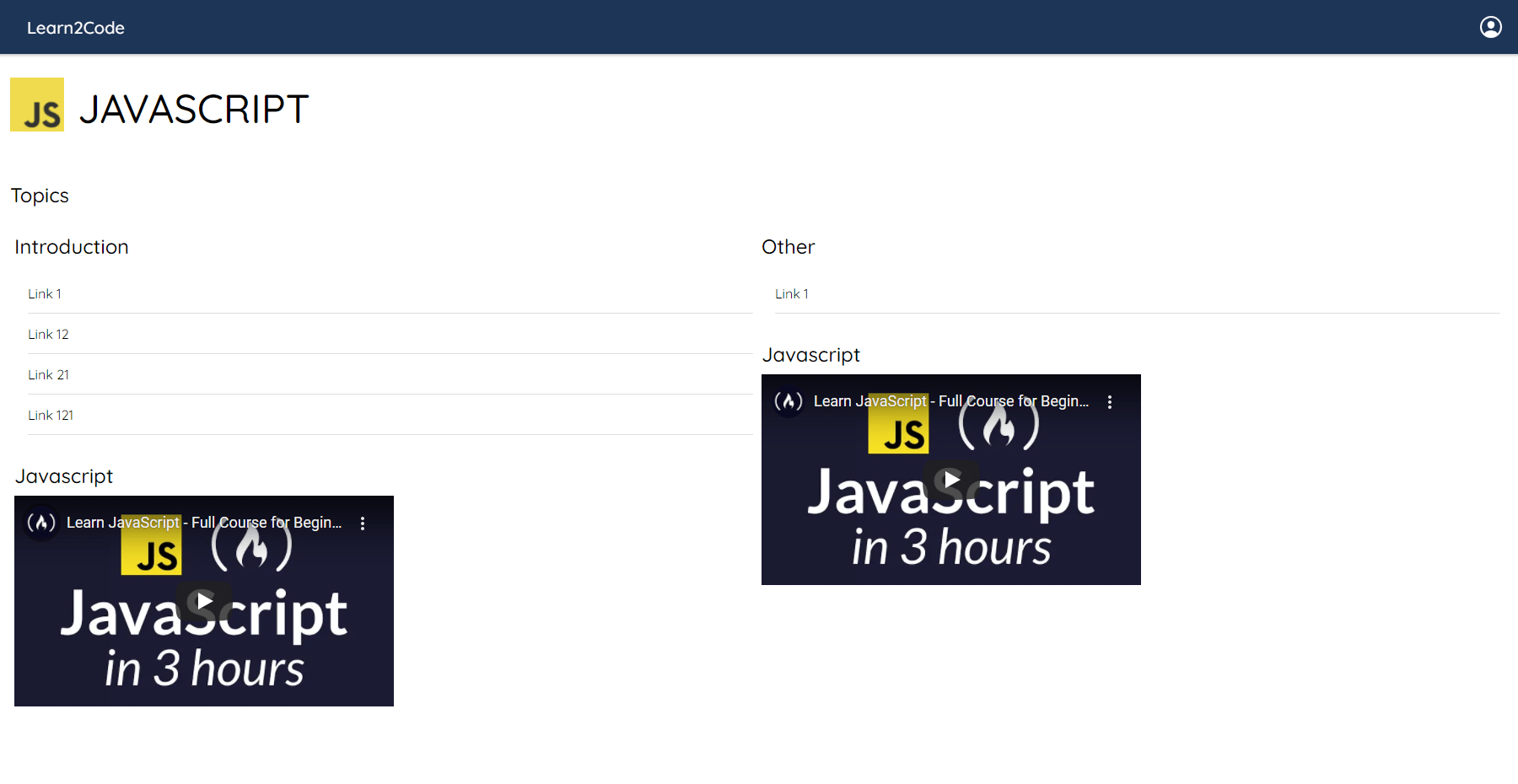 Learn 2 Code platform screenshot - user dashboard