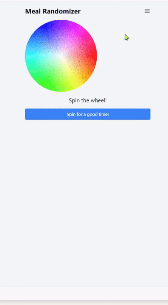 Meal Randomizer app showing meal selection